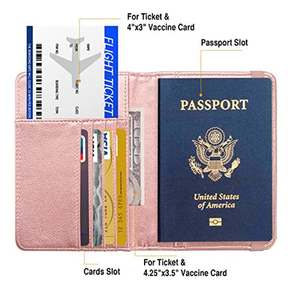 Premium Passport Holder for Travel RFID Blocking Passport Cover Slim - color: Rose Gold