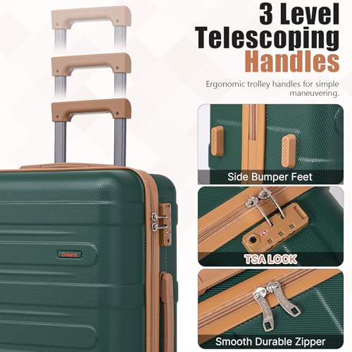 Cobens Luggage Sets 5 Piece, Suitcase with Wheels, 20/24/28inch, DarkGreen - color: DarkGreen