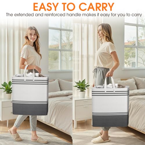 3 Pack Large Laundry Baskets, Laundry Hampers, Freestanding Waterproof Collapsible Clothes Bag with Extended & Reinforced Handles - Clothes Basket for Dorm, Bathroom, Home (100L) - size: 3 x 100L