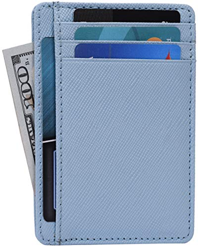 Slim RFID Blocking Leather Wallet for Men and Women - Card Holder Design - color: Sky Blue