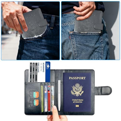 Passport Holder Cover, ACdream Protective Premium Leather RFID Blocking Wallet Travel Case for Passport/Credit Card/Air Ticket, - color: Black