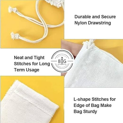 Mayatra's Organic Cotton Laundry Bag Set - Eco-Friendly, 100% Pure Cotton Drawstring Travel Organizer - Large, Foldable & Washable (Pack of 2)