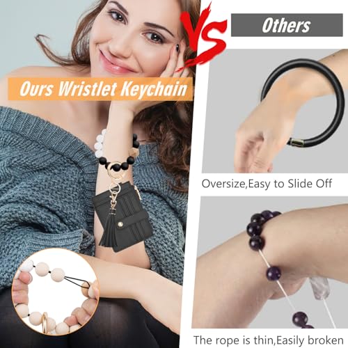 KNGITRYI Wristlet Wallet for Women,RFID Keychain Wallet with Beaded Strap - color: Black