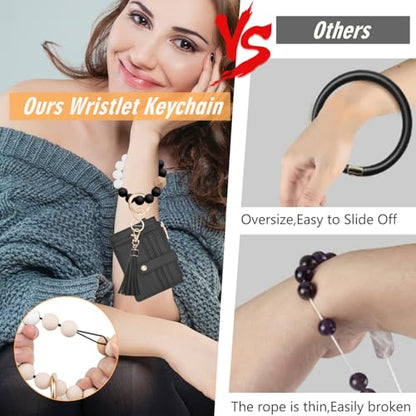 KNGITRYI Wristlet Wallet for Women,RFID Keychain Wallet with Beaded Strap - color: Black