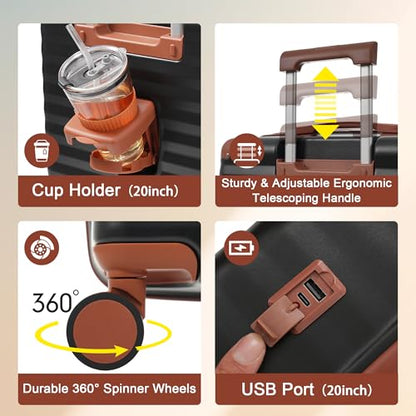Merax Hardside Luggage Set,5 Piece Front Opening Suitcase Set.Black - color: Black and Brown, size: 5 Piece(20/24/28/DB/TB)