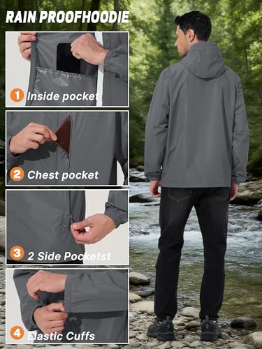 UIQUR Mens Cycling Jacket Waterproof Rain Jacket - color: Grey, size: 3X-Large