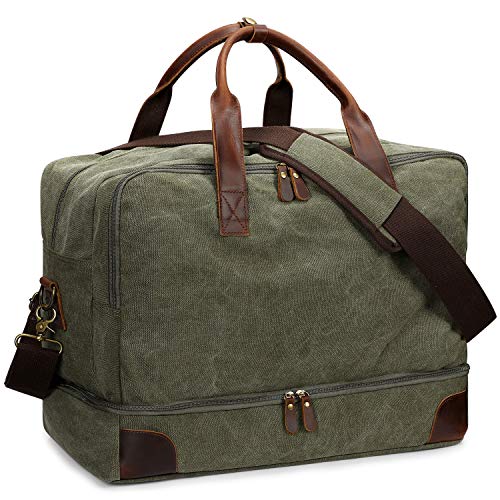 S-ZONE Canvas Travel Duffel Bag for Men Weekend Overnight Bag for Business - color: Army Green