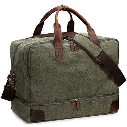 S-ZONE Canvas Travel Duffel Bag for Men Weekend Overnight Bag for Business - color: Army Green