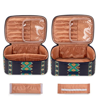 Wrangler Travel Makeup Bag 2pcs Set Cosmetic Bag with Makeup Brush Holder - color: Aztec-Blue