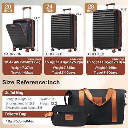 Merax 5 Piece Luggage Set,Front Opening Hardside Suitcase Set,Black - color: Black and Brown, size: 5 Piece(20/24/28/DB/TB)