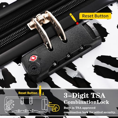 Merax 3-Piece Luggage Set,Leopard Print Hardshell Suitcases.White+Black - color: White+Black Leopard, size: 3 Piece(20/24/28)
