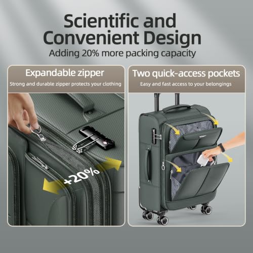 SHOWKOO Luggage Sets 3 Piece Softside Expandable Durable Suitcase Sets - color: Armygreen
