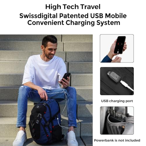 Swissdigital Design Travel Laptop Backpack for Men with USB SD803-12 - color: Black/Blue