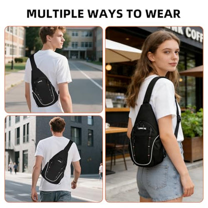 Crossbody Sling Bag, Lightweight Travel Sling Backpack with RFID Blocking - color: Black