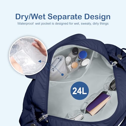 TOPDesign Travel Duffel Bag, Puffy Carry On Overnight, Gym Bag w/Wet Pocket - color: Navy Blue