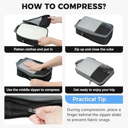 BAGAIL Lightweight Compression Packing Cubes for Travel, 6 Set, Black - color: Black