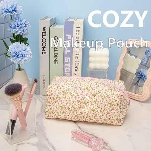 PAZIMIIK Cozy Makeup Bag for Women,Zipper Cosmetic Pouch,Floral Pink - color: Floral Pink