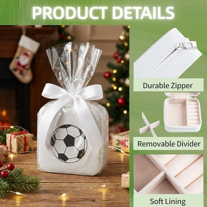 6-Pack Soccer Portable Jewelry Box for Team Travel White Sport Jewelry Case Bulk Gifts for Soccer Team Athletes & Sports Enthusiasts Christmas Events & Milestones - style: Square Soccer