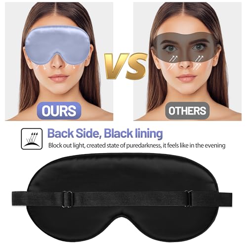Silk Sleep Mask, Blackout Eye Mask for Sleeping with Adjustable Strap - color: Light Purple