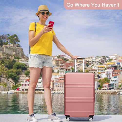 Kono 4 Piece Luggage Sets Expandable(only 28") with Spinner Wheels TSA Lock - color: Nude/Rose Pink, size: 4-piece Set (12/20/24/28)