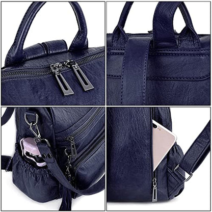 UTO Women Backpack Purse Leather Vegan Rucksack Travel Shoulder Bag - color: 0454 Blue
