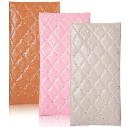 TRIUMPH VISION Eyeglass Case Glasses Case Soft Sunglass Pouch Sleeve 3 Pack - color: Pu Quilted (Brown, Pink, Grey)