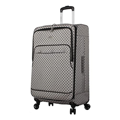Steve Madden Designer Luggage - Checked Large 28 Inch Softside Suitcase - Expandable for Extra Packing Capacity - Lightweight Bag with Rolling Spinner Wheels (Noble Black/Grey, 28in) - color: Noble Black/Grey, size: 28 Inches