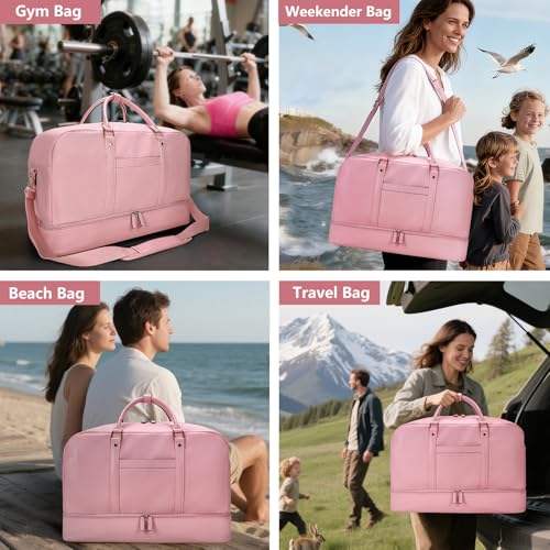 4‑PCS Leather Duffle Bag for Travel, Weekender Overnight Gym Bag Men Women - color: 4PCS Pink