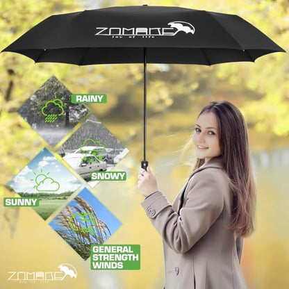 ZOMAKE Travel Umbrella Compact - 10 Ribs Portable Collapsible Umbrellas for Rain Windproof - Paraguas Automatic Small Folding Umbrella Lightweight Packable Umbrella for Women Men - color: Black C