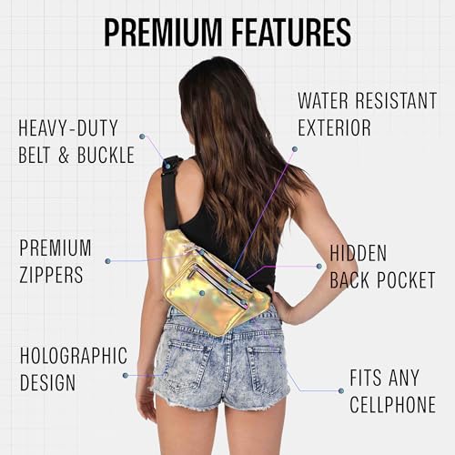 SoJourner Waterproof Holographic Fanny Pack, Gold - color: Holographic Gold
