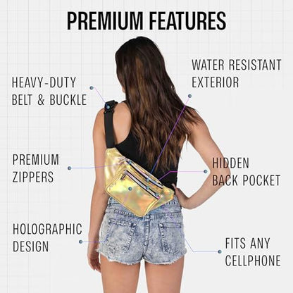 SoJourner Waterproof Holographic Fanny Pack, Gold - color: Holographic Gold