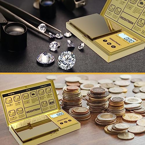 WEIGHTMAN Digital Scale Gram, 200g/0.01g Pocket Scale Gold Titanium Plating - color: Gold