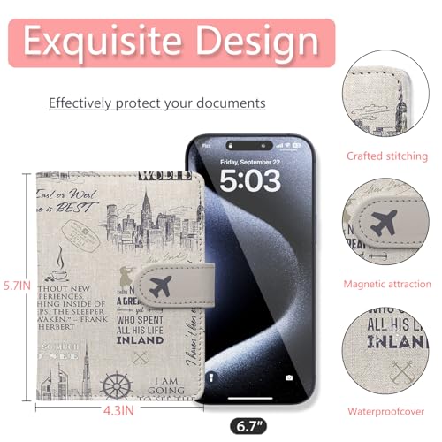 Passport Holder, Cute Travel Wallet Cover with RFID Blocking,Travel - color: O-Travel