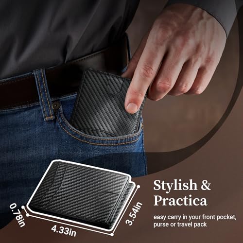 GNDR Wallet For Men RFID Blocking Leather Black Wallets Bifold Carbon Fiber Front Pocket Card Holder Mens Accessories With Gift Box - color: Black Carbon Fiber-04