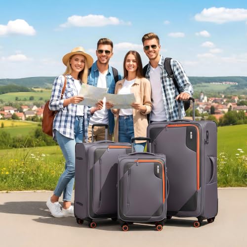 3-Piece Softside Expandable Luggage Set w/Front Open Pocket - color: Grey, size: 3-Piece Set (22"/28"/32'')
