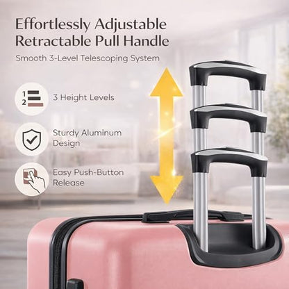 28 Inch Checked Luggage, Expandable, TSA Lock, Pink - color: Pink, size: 28 Inch