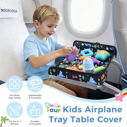 COOLBEBE Airplane Tray Table Cover, Foldable Travel Tray Cover - color: Black Dinosaur