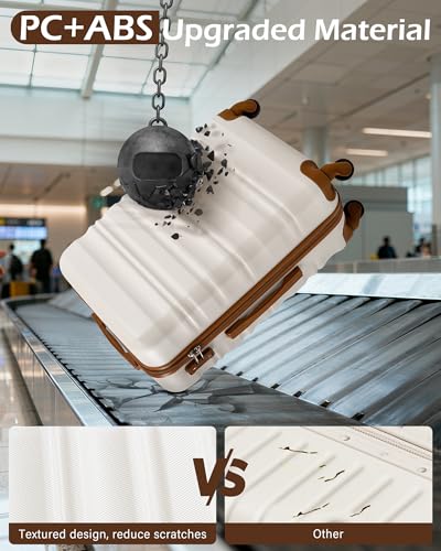 LONG VACATION Luggage Sets, 6 Piece, Hardshell Suitcase with Spinner Wheels - color: BEIGE-BROWN, size: 6-Piece Set