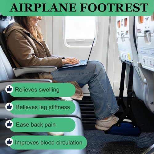 PATIKIL Airplane Footrest Adjustable Foot Hammock with Hooks Pale Blue - color: Pale Blue