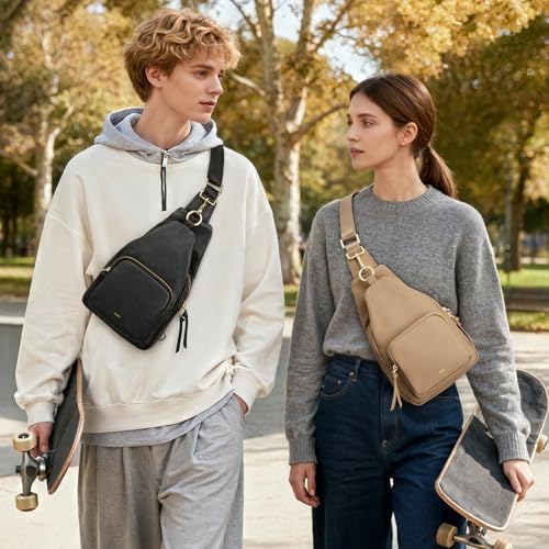 Kattee Small Leather Sling Bag for Women with RFID Blocking,Black - color: Black