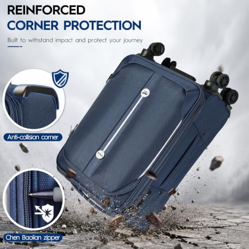 Carry On Luggage 22x14x9 Airline Approved, Softside Expandable Lightweight Travel Suitcase with Spinner Wheels (Blue, Checked-Medium 24 inch) - color: Blue, size: Checked-Medium 24 inch