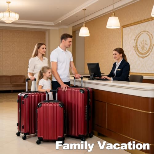 OUZZO 3 Piece Luggage Sets Hardshell Expandable Suitcases Sets with Double Spinner Wheels Lightweight ABS+PC Checked Luggage with TSA Lock for Women Men Family Trips - color: Red, size: 20/24/28 inch