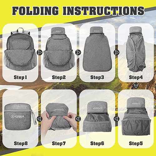 ZOMAKE Lightweight Packable Backpack, 10L Small Foldable Daypack for Hiking - color: Grey A5, size: 10L