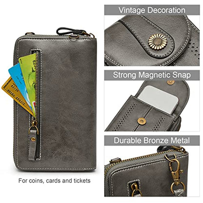 S-ZONE Women RFID Blocking Crossbody Cell Phone Purse PU Leather Wallet - color: Dark Grey