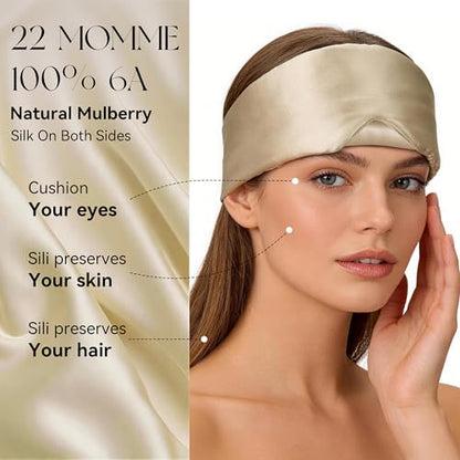 Silk Sleep Eye Mask & Hairband Set for Side Sleeper Women Men(Khaki) - color: Khaki