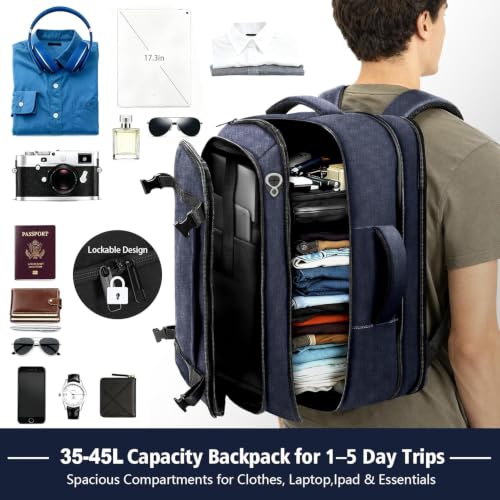 Travel Backpack with LifetimeWarranty,Expandable Carry on Backpack,Blue - color: Blue, size: 17.3inch - 19.2"x13.4"x7.9"(+2.7")
