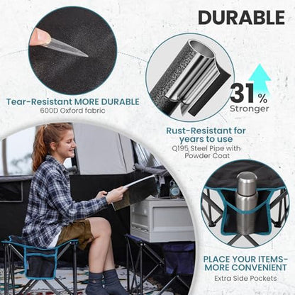 FUNDANGO Oversized Camping Stool Padded 18.1in 440Lbs Folding Foot Rest - color: Black Ultimate-1 Pack