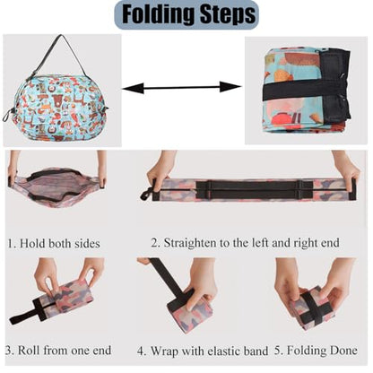 Foldable Reusable Tote Bags - Thickened 210D Nylon Waterproof Grocery Shopping Bag with Zipper & Adjustable Strap - color: Group 1-2 Pack