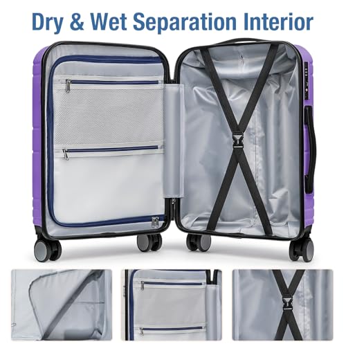 Carry On Luggage 22x14x9 Airline Approved,Hardside Suitcase,20 In,Lt Purple - color: Lt Purple