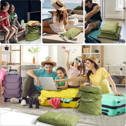 WiseBoy 2-Pack Laundry Bags, Travel Dirty Clothes Bag Zippered with Handle - color: Green